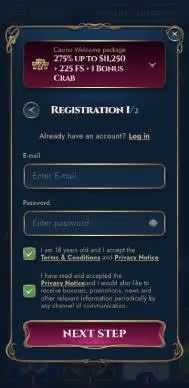 RichRoyal Casino registration screenshot