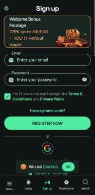 Ritzo Casino registration screenshot