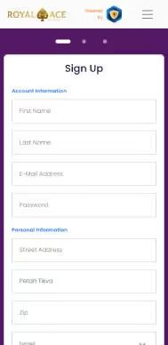 Royal Ace Casino registration on mobile screenshot