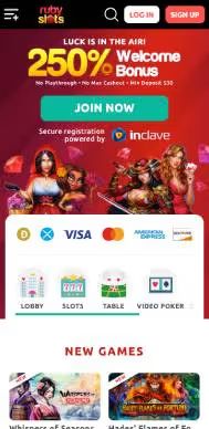 Ruby Slots Casino homepage screenshot
