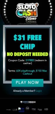 SlotoCash Casino no deposit bonus screenshot
