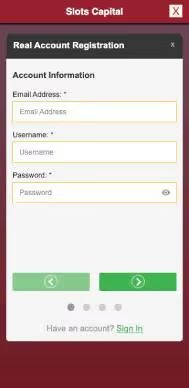 Slots Capital Casino registration screenshot