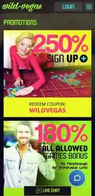 Wild Vegas Casino promotions screenshot