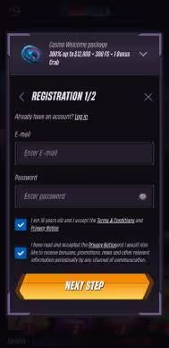 Winrolla Casino registration screenshot
