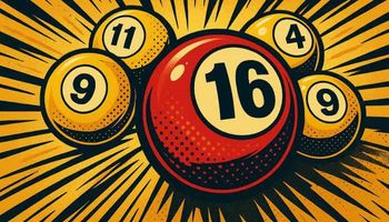 A vibrant pop art illustration inspired by Roy Lichtenstein, featuring six colorful Powerball-style lottery balls on a comic-style background.