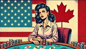 An image of a confused casino player next to US and Canadian flags