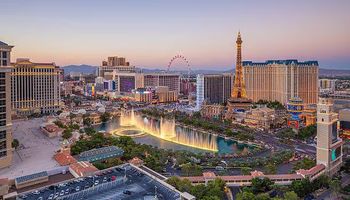 Aerial view of Las Vegas strip in Nevada as seen at night USA