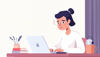 Illustration of a person looking worried at a laptop — early signs of gambling addiction