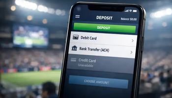 Smartphone displaying sports betting deposit screen with credit card option unavailable, illustrating FanDuel ending credit card deposits in the U.S.