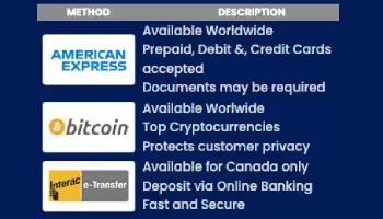 Vegas Casino Online Payment methods