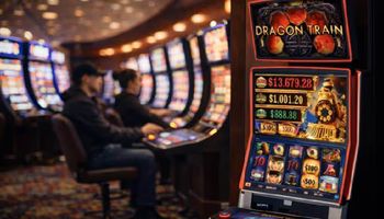 Dragon Train slot machine on a casino floor.