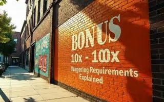 Street wall mural showing the text bonus 10x–100x wagering requirements explained