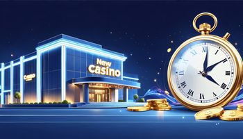 Illustration of a casino building with a stopwatch and flying coins, symbolizing common mistakes beginners make