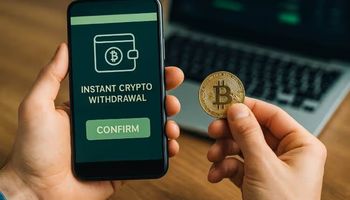 photo of a person holding a smartphone showing a “Withdrawal Complete" at a no KYC casino.