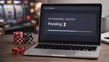 Laptop showing a pending online casino withdrawal status.