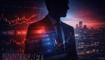 Silhouette of a businessman against a city skyline with sports betting charts and odds overlaid, symbolising leadership change and market direction at a major sportsbook operator.