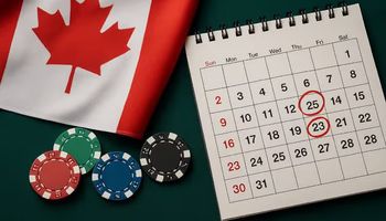 Canadian flag with poker chips, symbolizing Chumba Casino and Global Poker’s exit from Canada