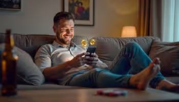 Man playing casino games on mobile