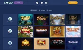 Casoo Casino homepage featuring various slot game icons
