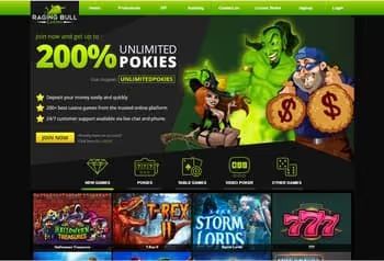 Raging Bull Casino homepage