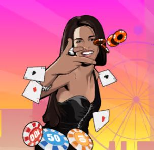 Smiling woman with playing cards and casino chips