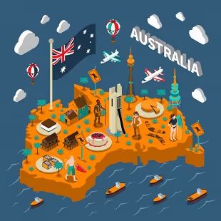 australia touristic attractions isometric map poster 1284 9593 1
