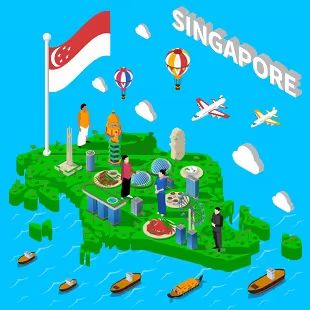 singapore map touristic symbols isometric poster 1284 8654 1
