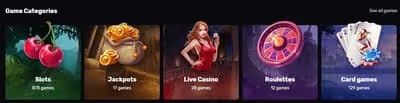 Casinomia game categories