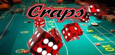 Craps game table with rolling dice