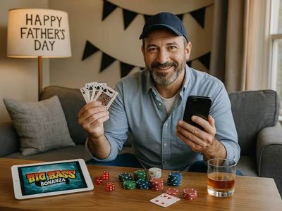 a dad enjoying playing online casino games on father's day.