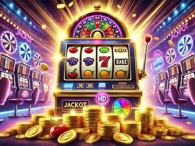 Dynamic digital illustration of a glowing slot machine surrounded by coins, colorful reels showing cherries and sevens, and a treasure chest overflowing with gold in a vibrant casino setting.