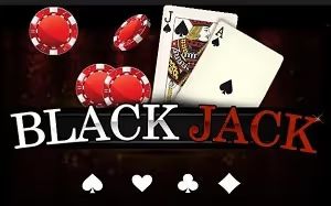 Blackjack chips and cards with black background
