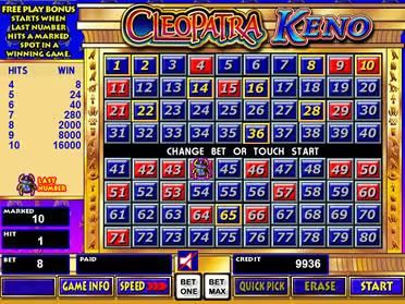 "Cleopatra Keno" online game interface