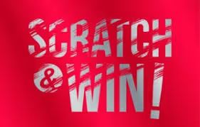"Scratch & Win!" text on a red background