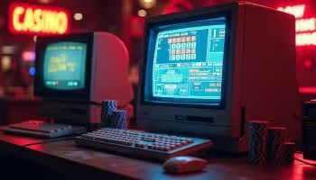 Retro computer with online gambling on the screen.