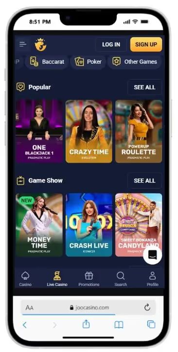 joo live casino mobile