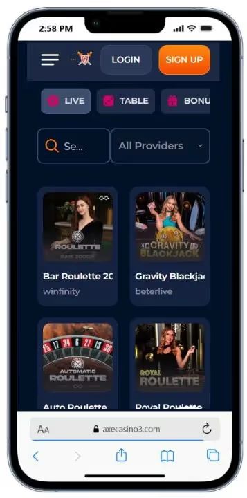 axe live casino mobile