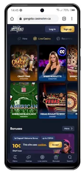 gangsta live casino mobile