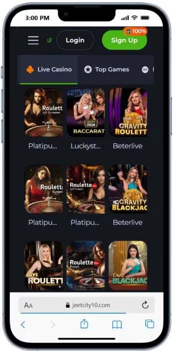 jeetcity live casino mobile