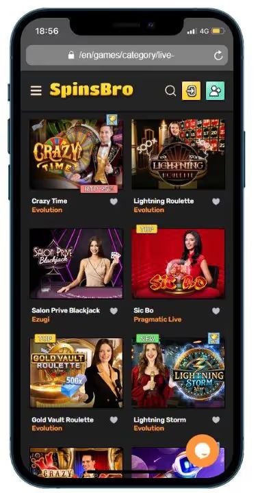 spinsbro live casino mobile