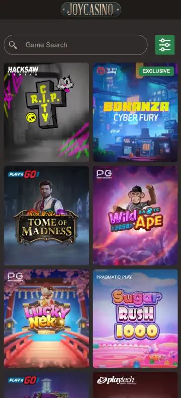 ジョイカジノ スロットページ（モバイルビュー）