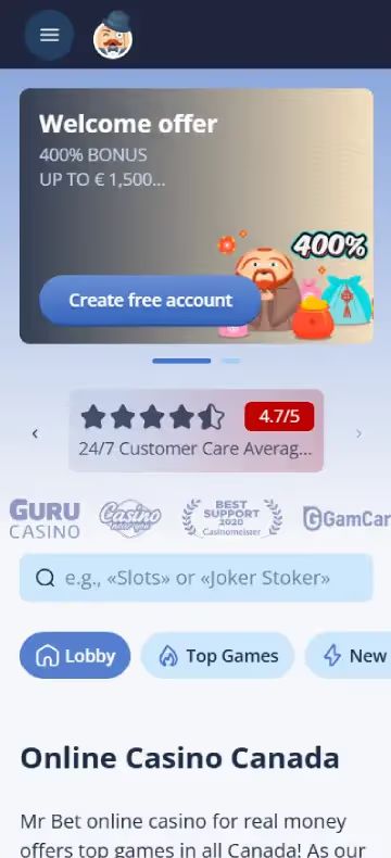 ミスター・ベット ホームページ（モバイルビュー）