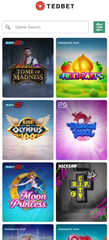 テッドベット スロットページ（モバイルビュー）