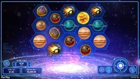 Space themed online slot game interface