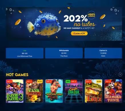 Yabby Casino homepage screenshot