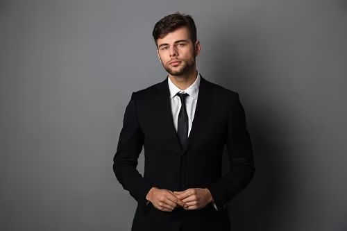 close up photo young successful business man black suit 1