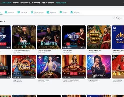 Spinoli Casino live games screenshot