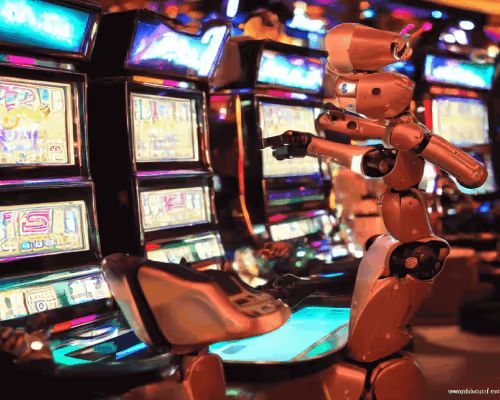 Robot playing a slot machine