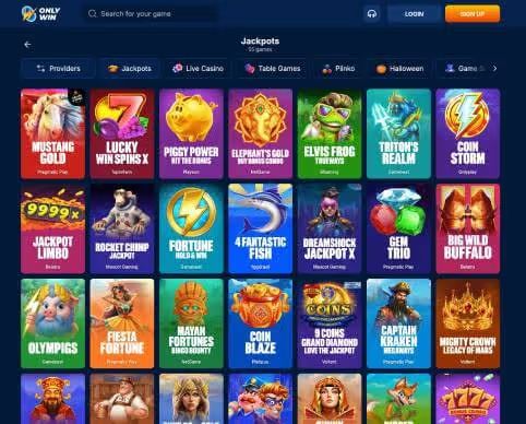 OnlyWin Casino jackpot games screenshots