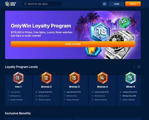 OnlyWin Casino loyalty screenshots